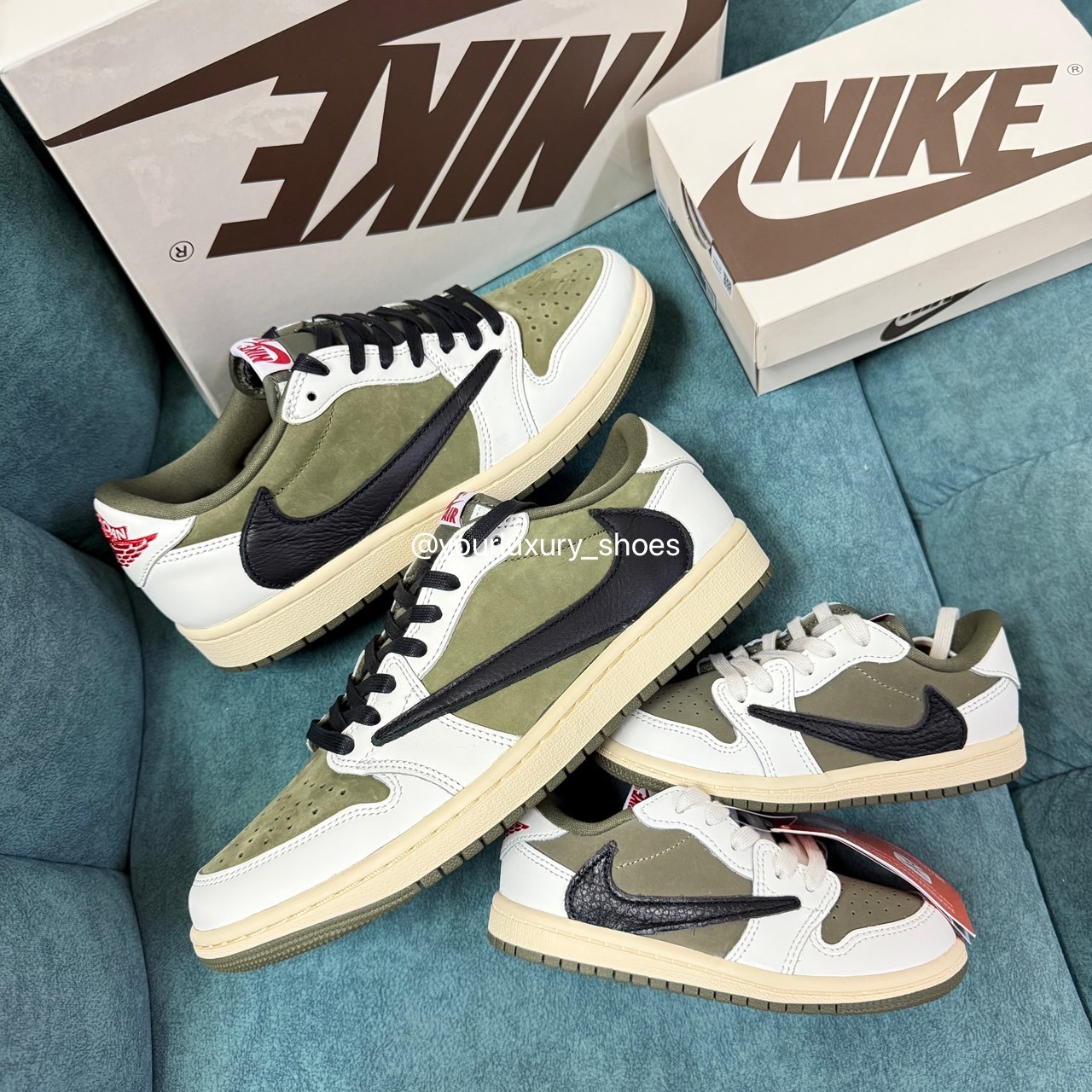 【Luxury】Travis Scott x Nike AJ1 Low 反轉橄欖綠 黑勾 倒勾 最新款 男女款 大童鞋 童鞋 中童 小童 DO5441-200 DM7866-200 倒鉤