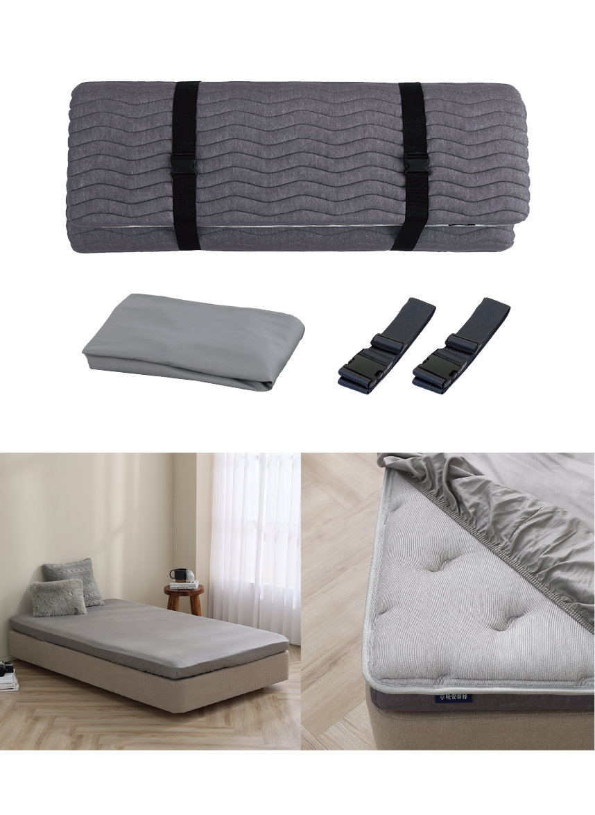 購買晚安奈特薄床墊,會附贈薄床墊床包及兩條收納束帶。
