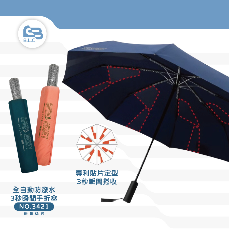 200全自動防潑水3秒瞬間手折傘3421