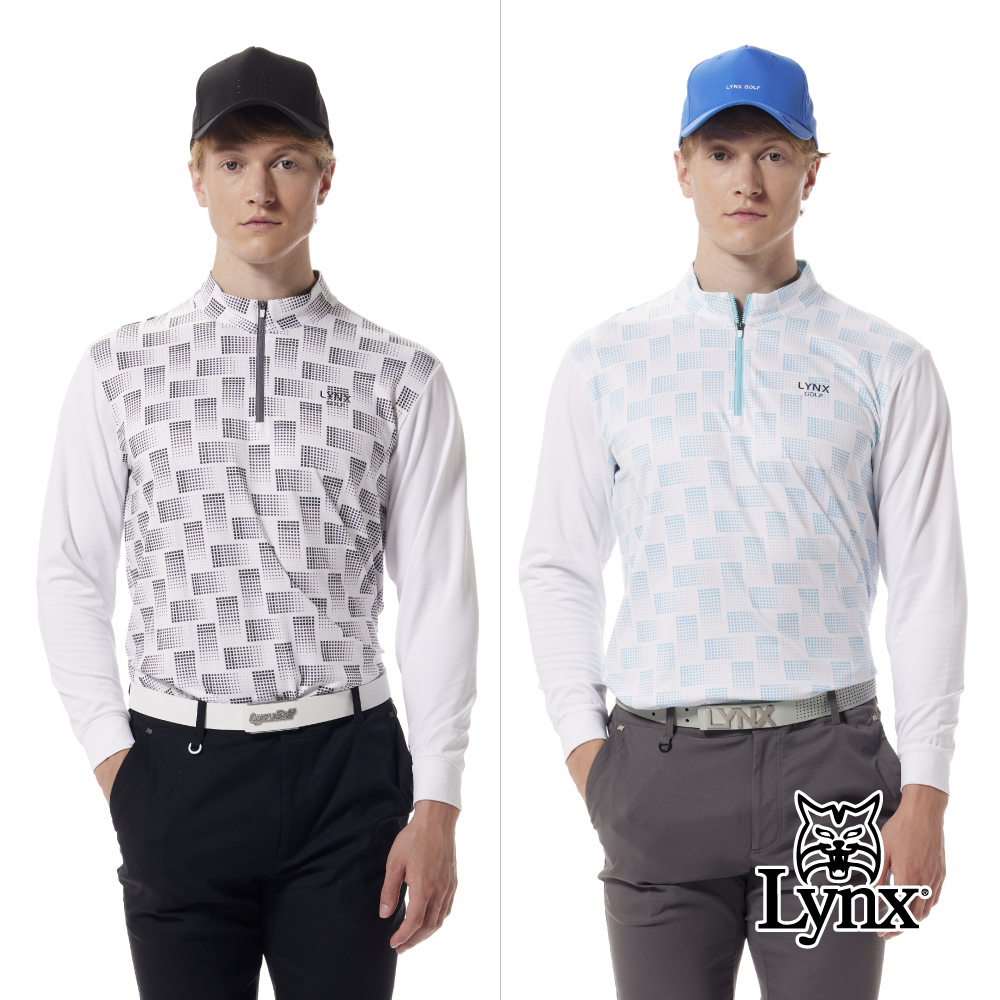 【Lynx Golf】吸排刷毛漸層印花反光貼膜剪接立領POLO衫/高爾夫球衫