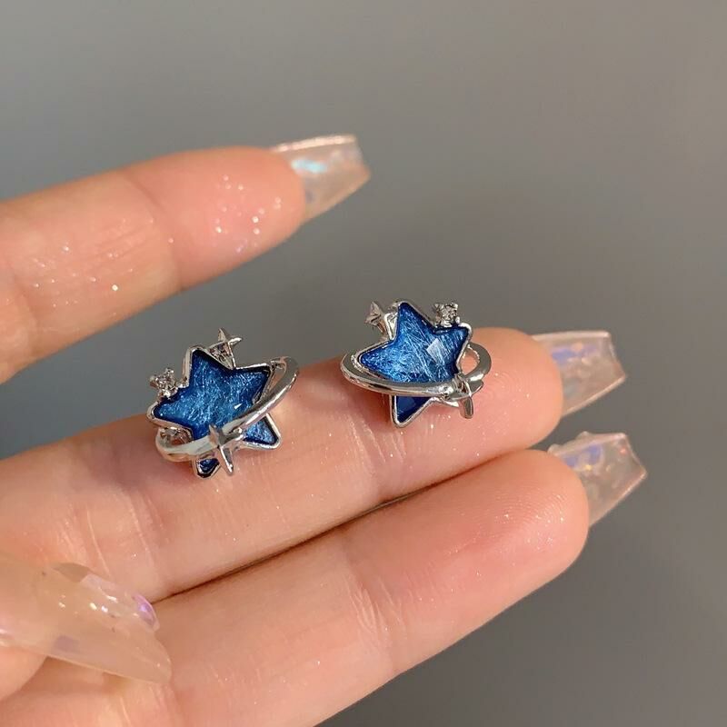 極度夢幻藍色五角星星耳環-現貨