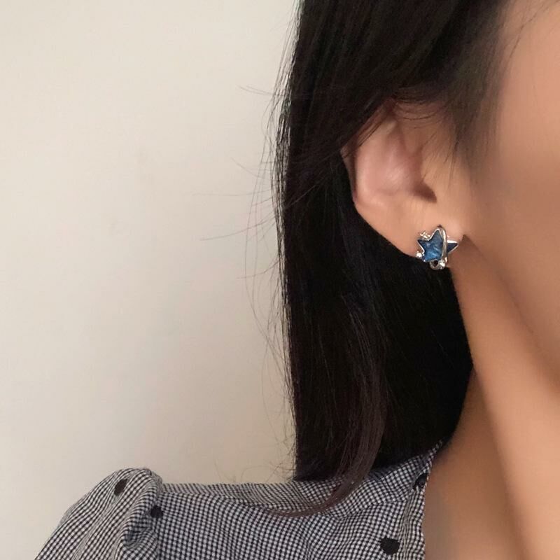 極度夢幻藍色五角星星耳環-現貨