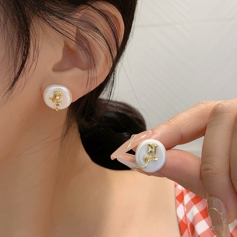 銀針法式復古玫瑰花耳環-現貨