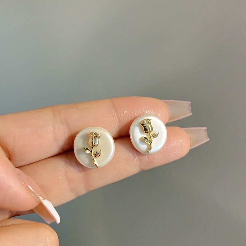 銀針法式復古玫瑰花耳環-現貨