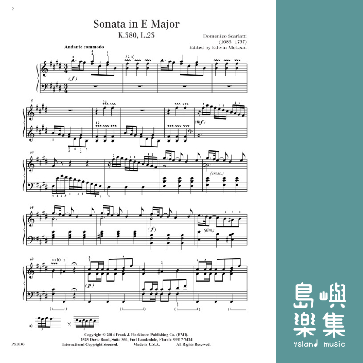 Sonata in E Major, K.380, L.23