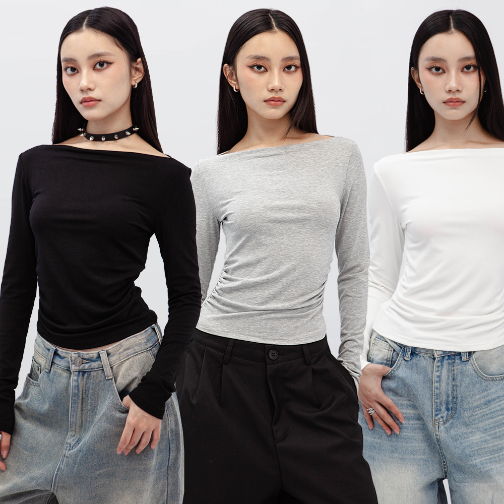 一字領長袖上衣