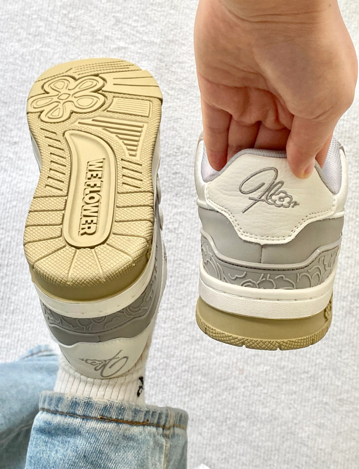We Flower 小花鞋 藝術家聯名系列 象牙灰 厚底 板鞋 男女同款/預購