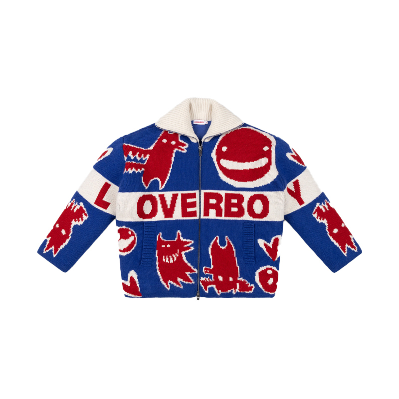 Charles Jeffrey Loverboy] 紅藍色印花針織羽絨外套