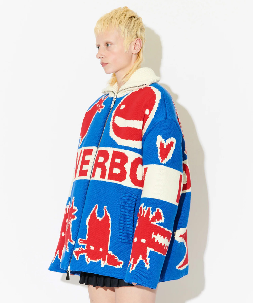 Charles Jeffrey Loverboy] 紅藍色印花針織羽絨外套