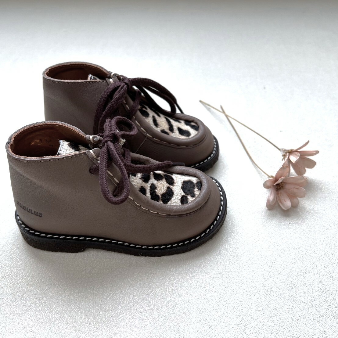 ANGULUS 綁帶動物紋短靴 Mid-cut Apron toe shoe with pony details