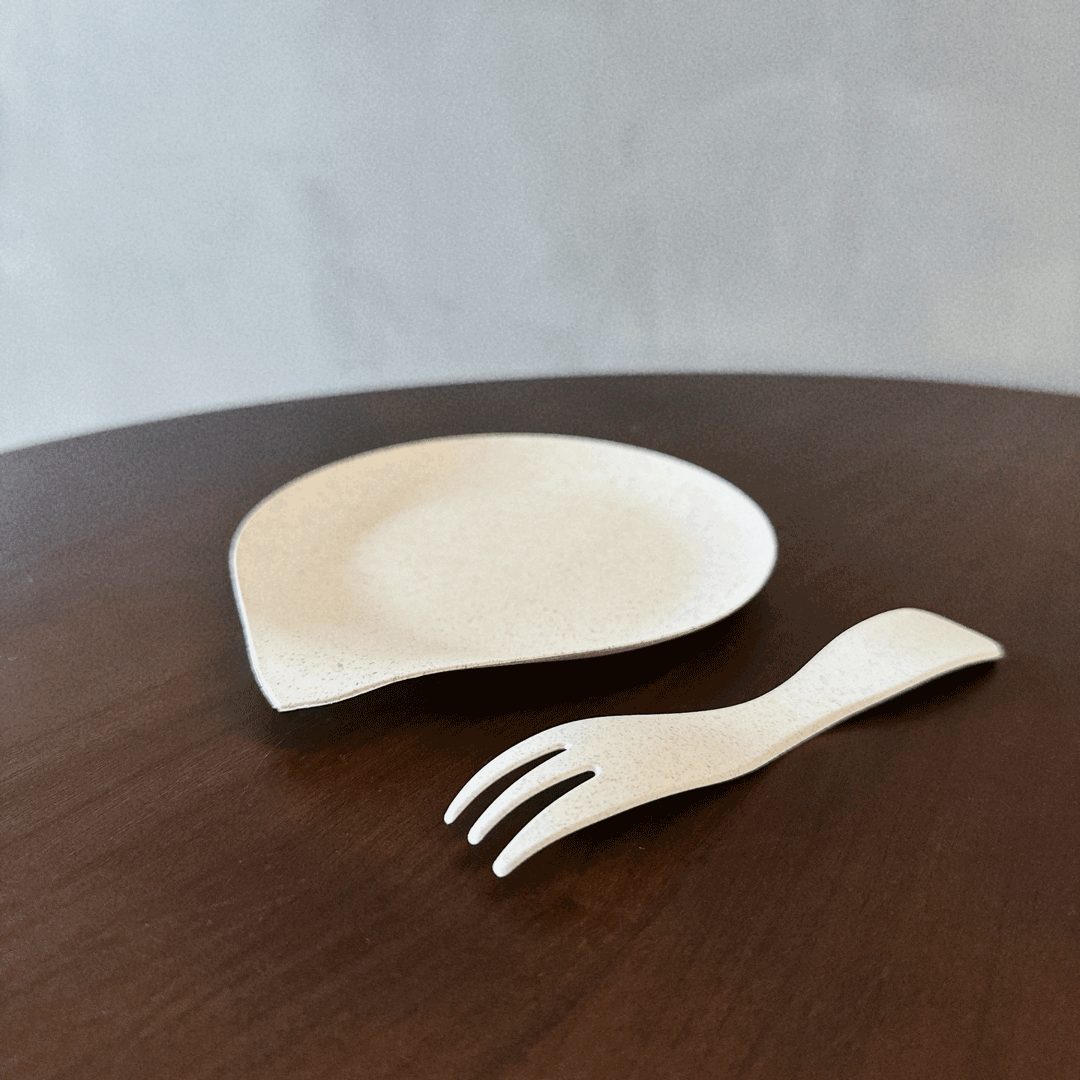 磨石感蛋糕盤叉組