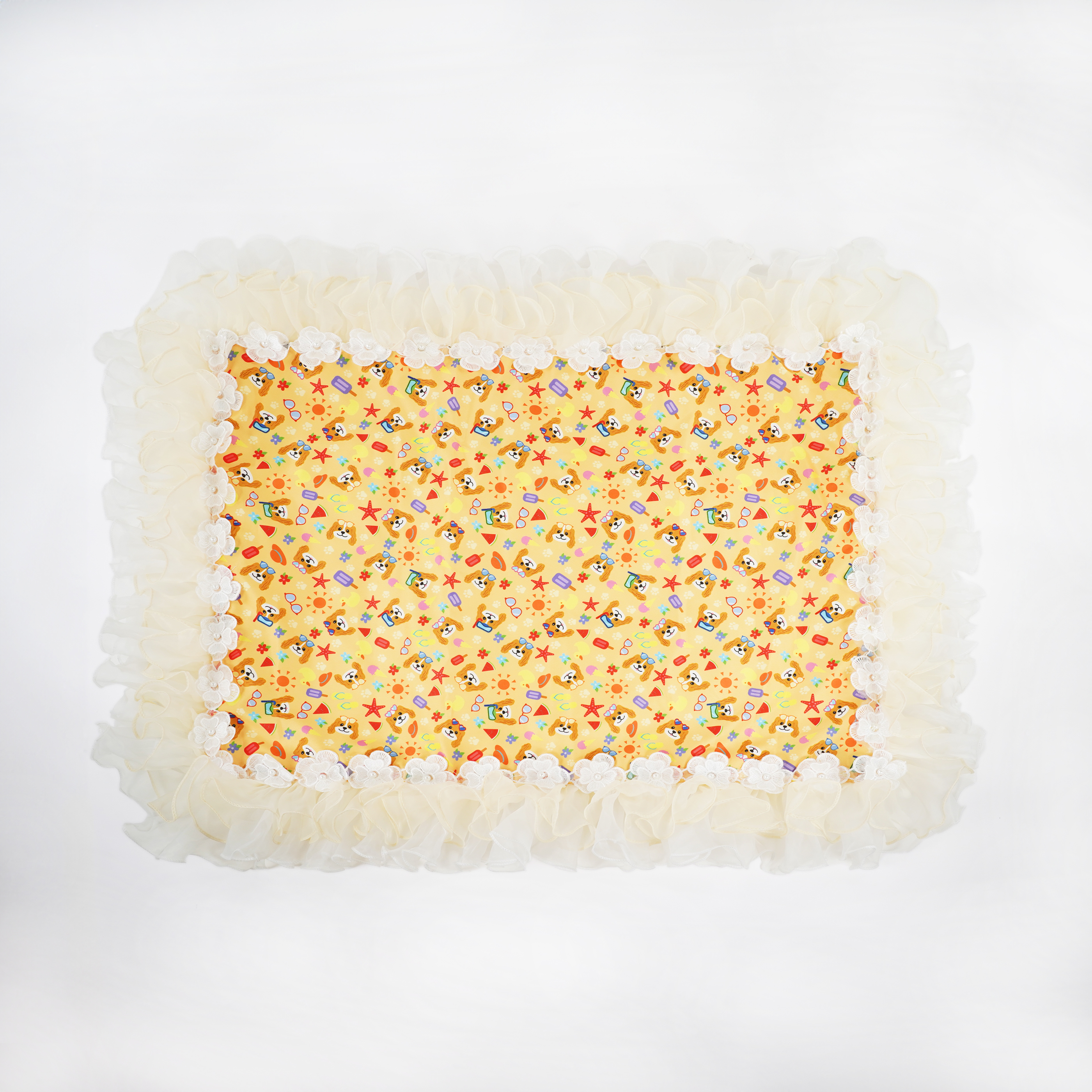 Cavalier King Charles Spaniel Pattern Ruffle Mat (Orange Rectangle)