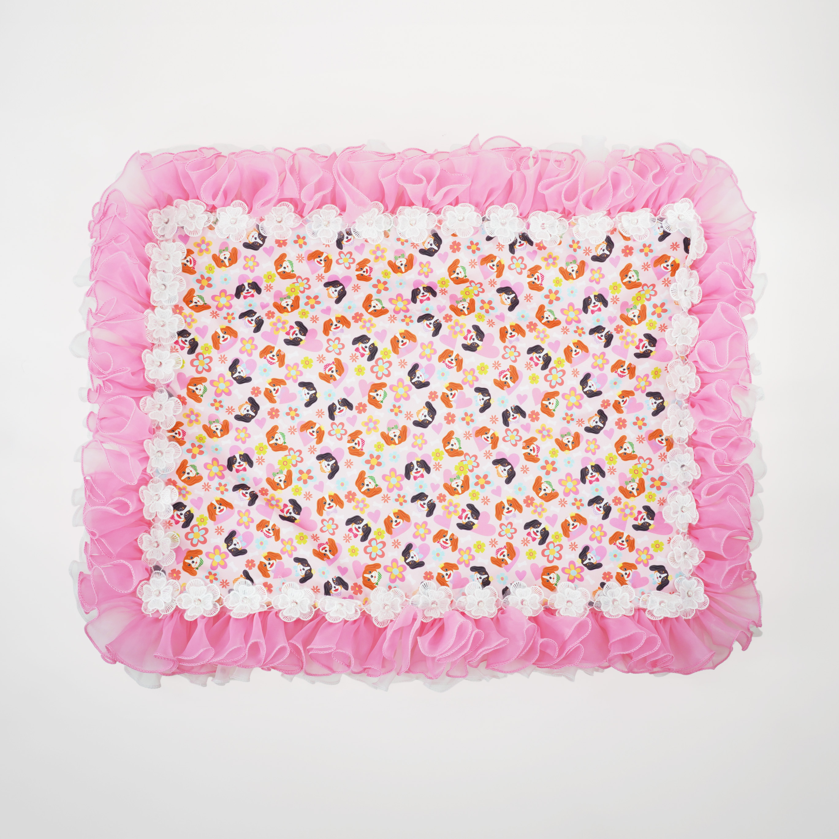 Cavalier King Charles Spaniel Pattern Ruffle Mat (Pink Rectangle)
