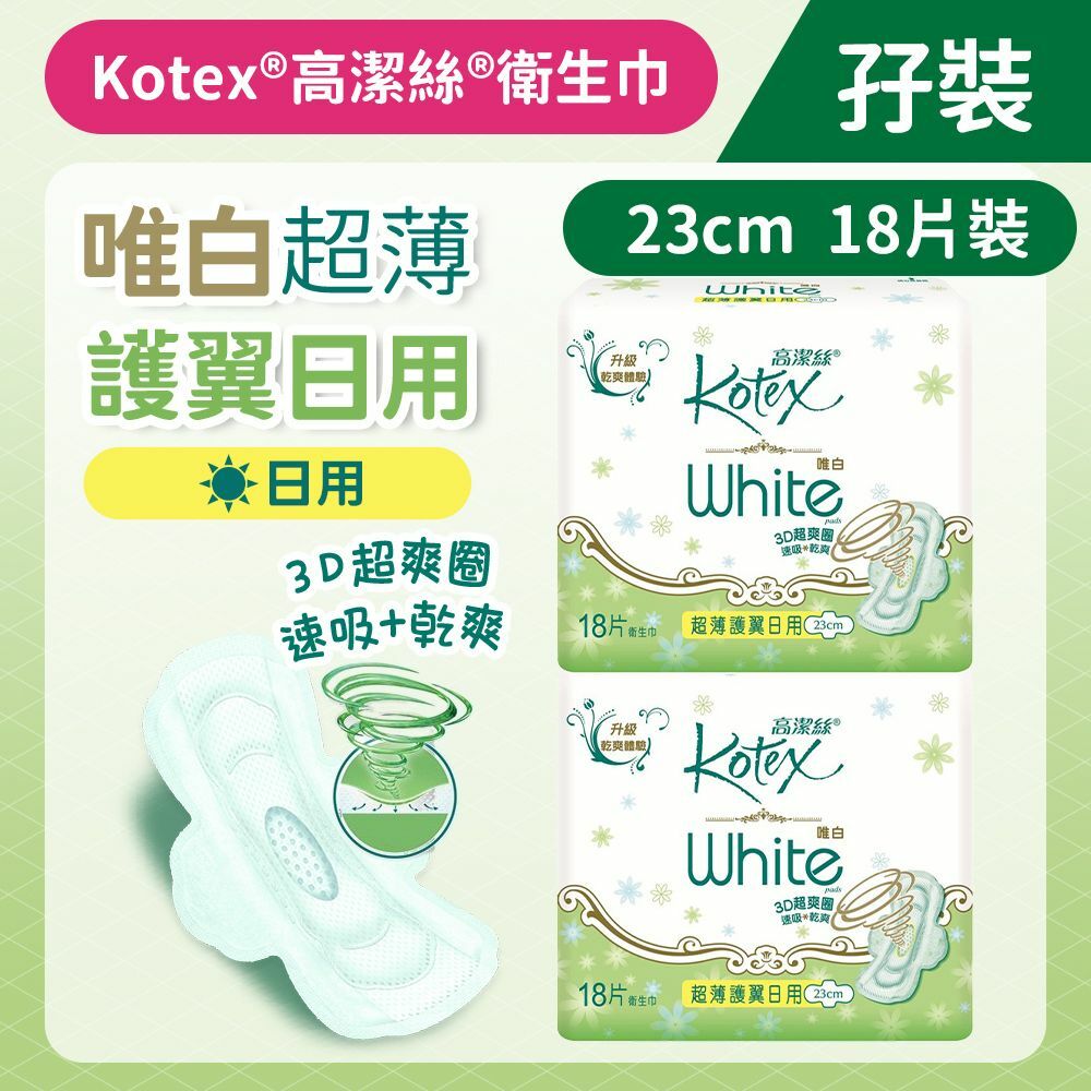 [孖裝][23cm/18片]Kotex 唯白超薄護翼衛生巾 (日用) (3D快速吸收 防回滲) (14014879)