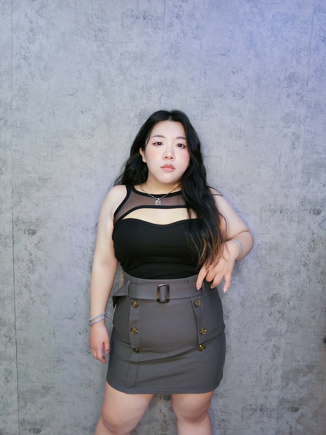 性感鏤空網紗拼接爆乳背心