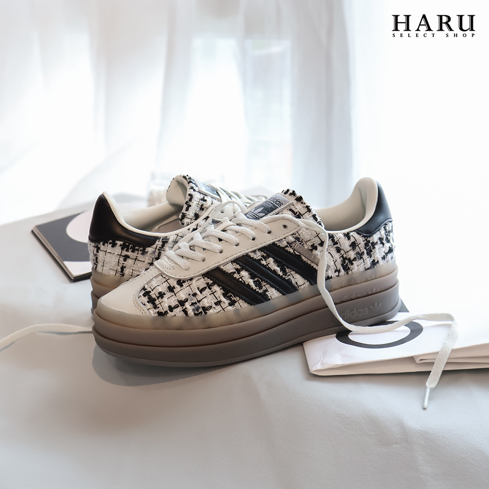 ❤️聯名即視感❤️ adidаs Orginals GAZELLE 黑白色 厚底 小香風 粗毛呢 女鞋 復古鞋 德訓鞋  JP5673 JP5672