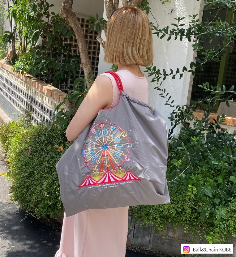 Ball＆Chain 刺繡環保購物袋 L號 - 灰 (30114285)