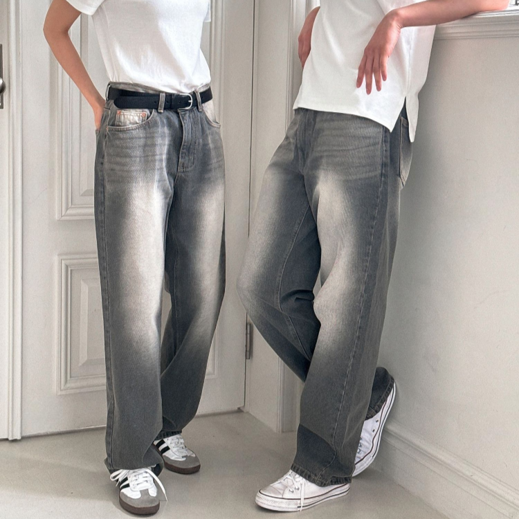 灰色半寬牛仔褲-情侶同款