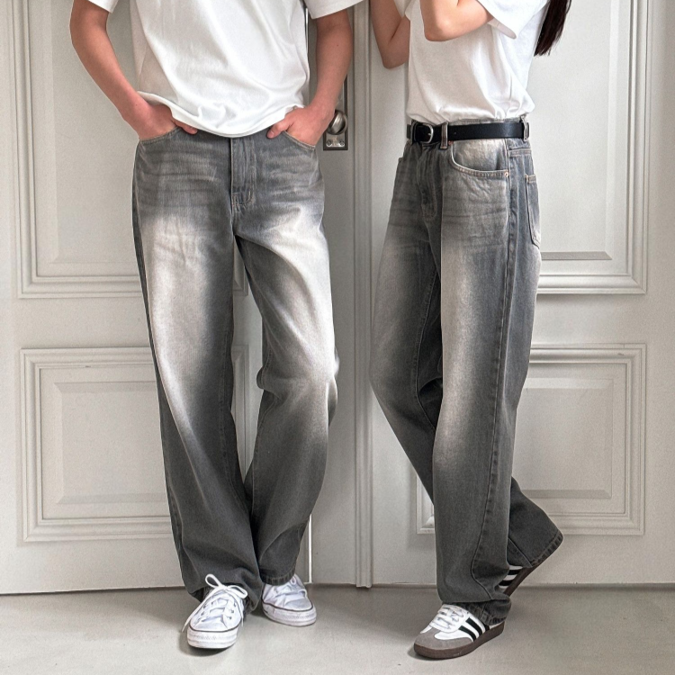 灰色半寬牛仔褲-情侶同款