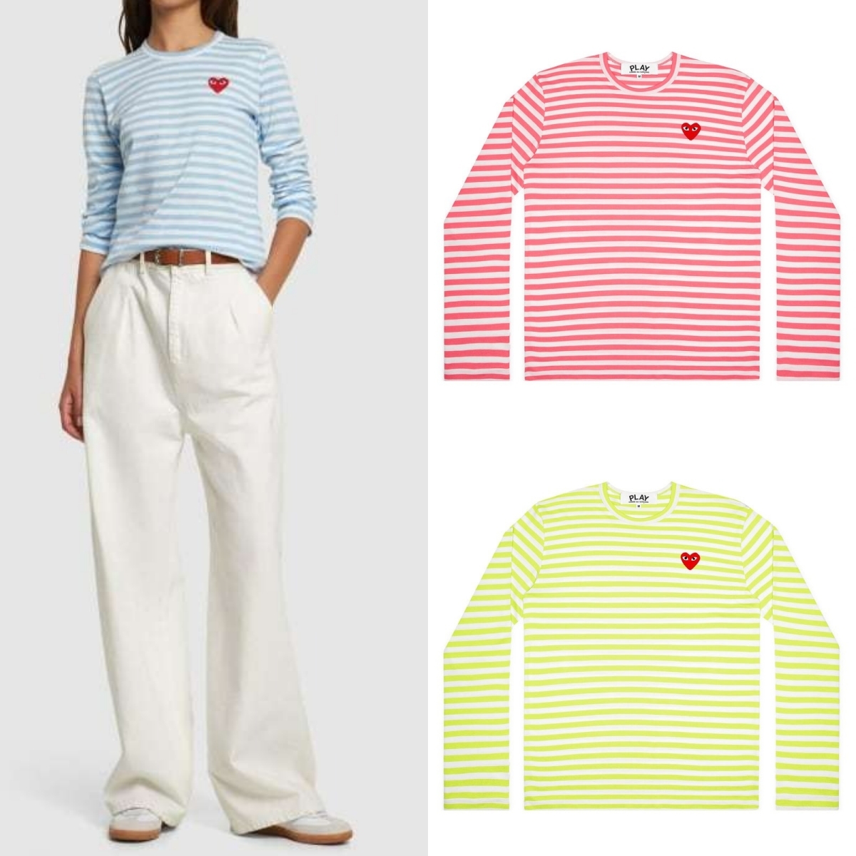 預購┃日本製 男女共版 川久保玲 CDG PLAY 刺繡 條紋 紅愛心 愛心 長袖