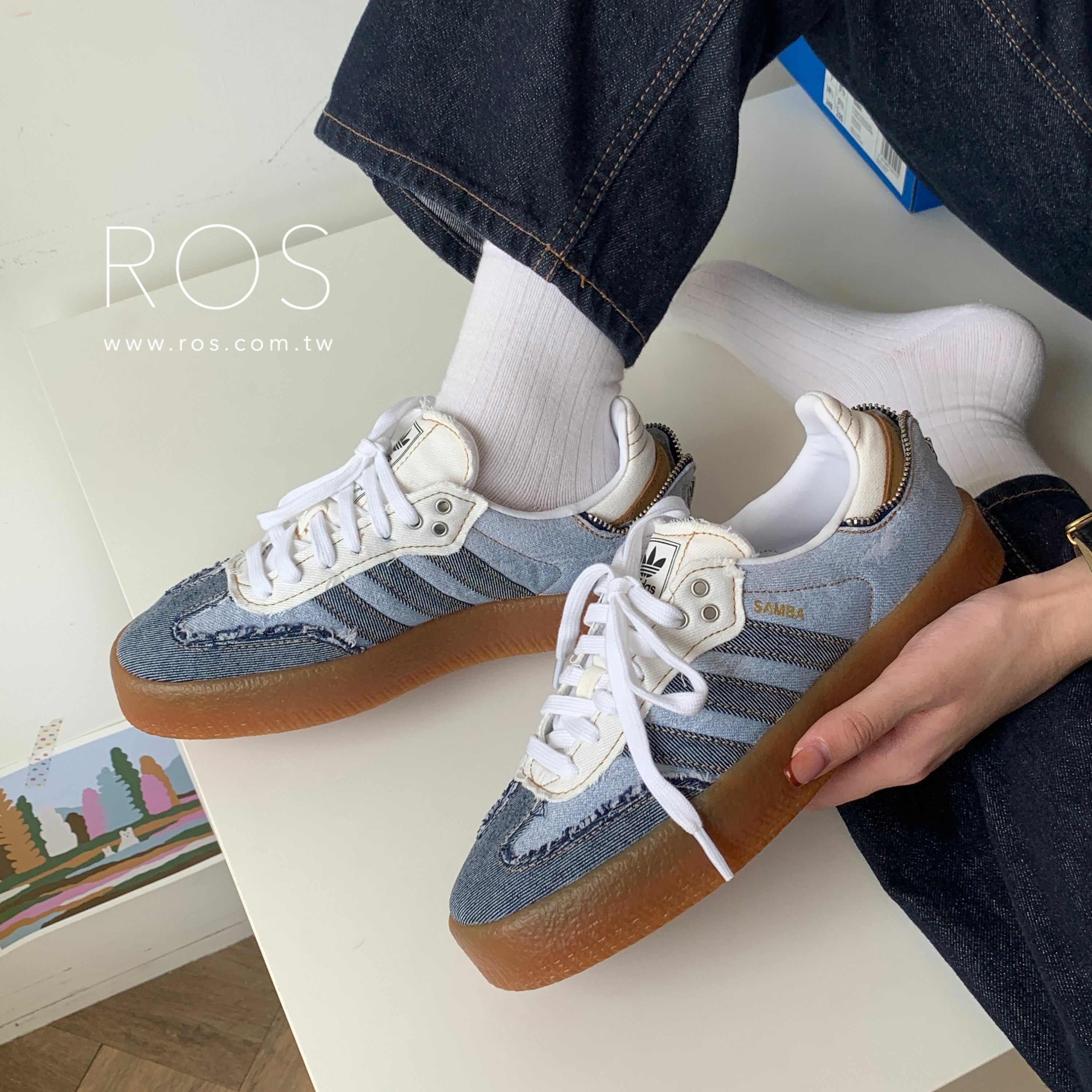 Adidas Sambae Atmos 聯名款 厚底丹寧牛仔藍