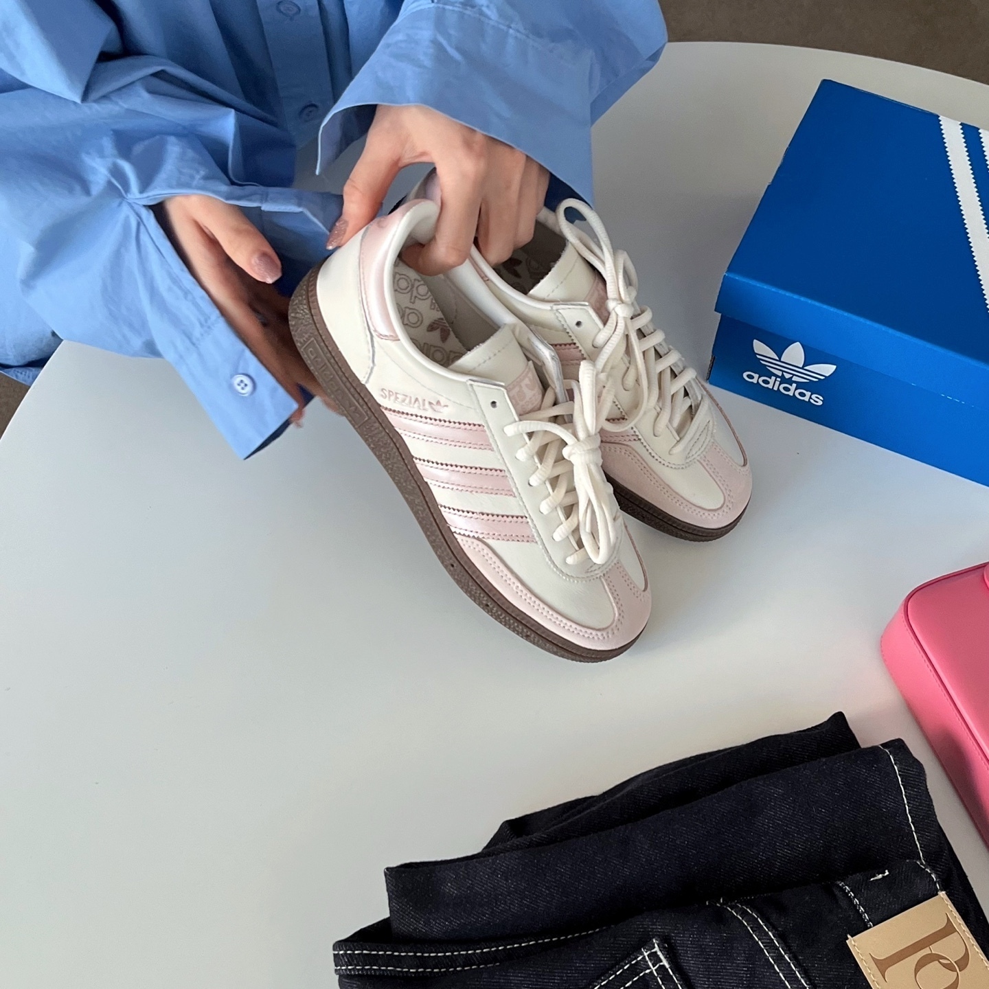 ADIDAS HANDBALL SPEZIAL 奶油珠光粉 櫻花粉 柔粉 淡粉 米白 焦糖底 男女鞋 JH8661 / 現貨