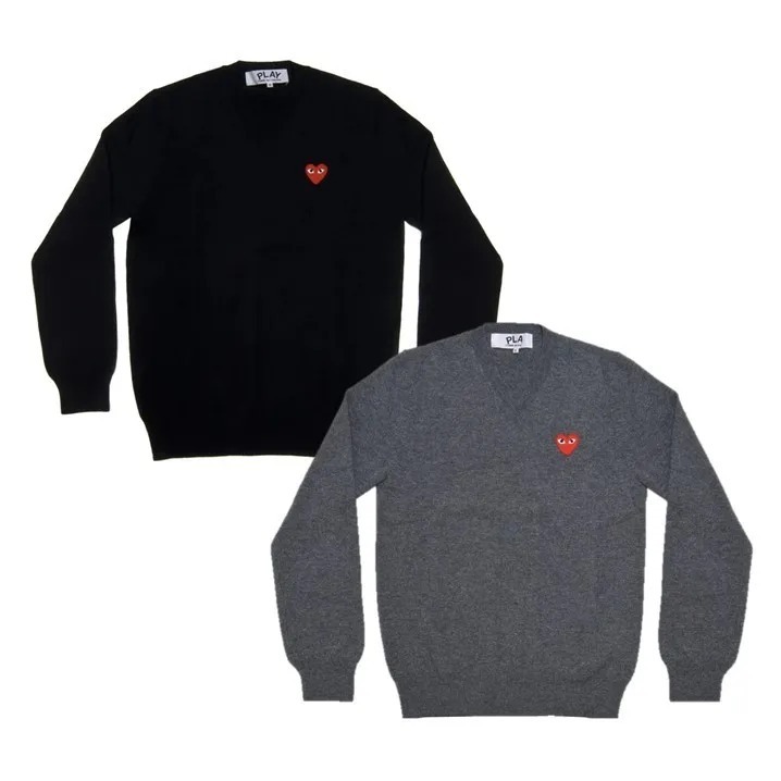 預購┃日本製 男女共版 川久保玲 CDG PLAY 羊毛 刺繡 紅愛心 愛心 V領 針織 上衣