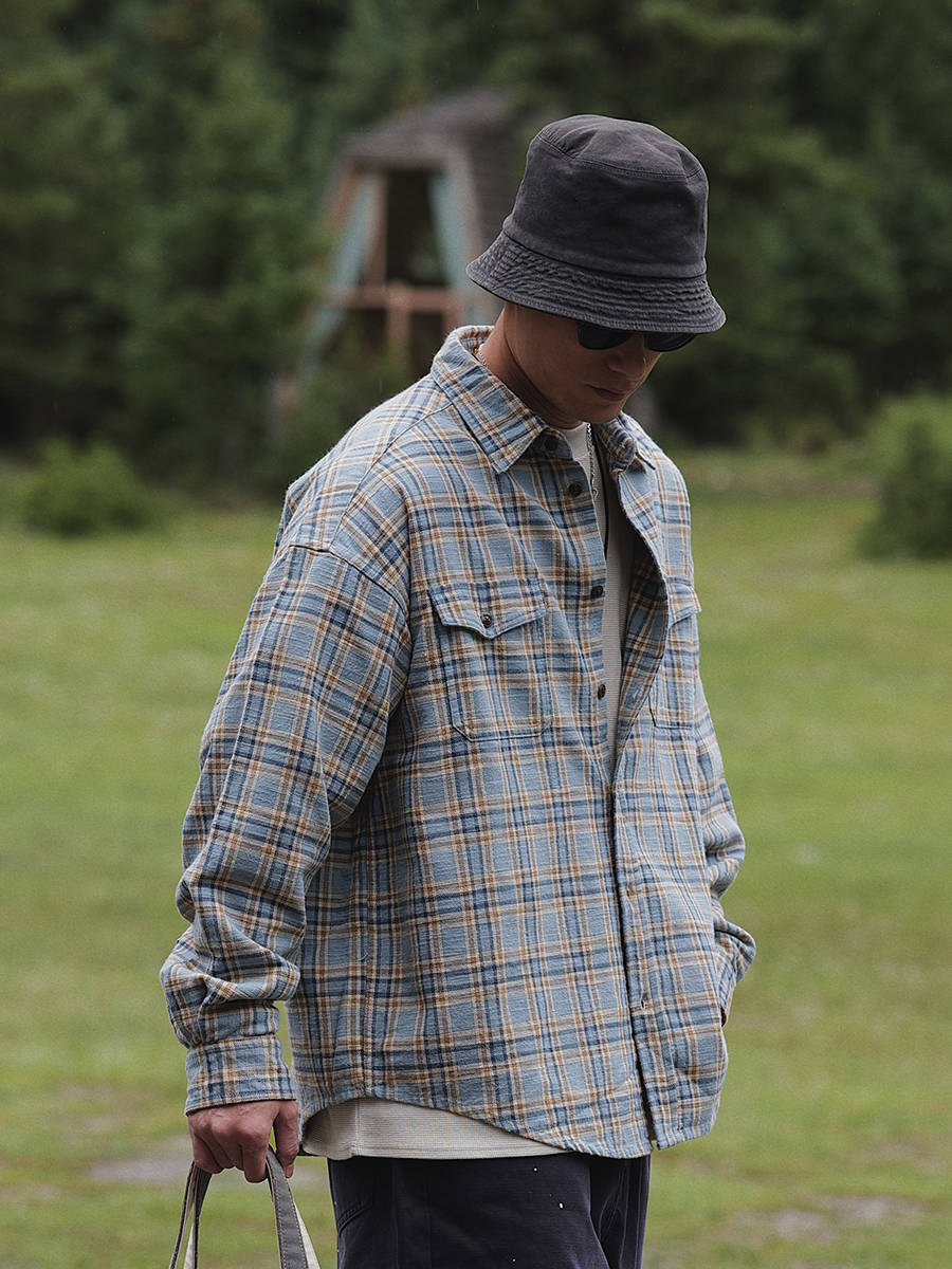 Unbent 日本面料水洗做舊磨毛格紋襯衫