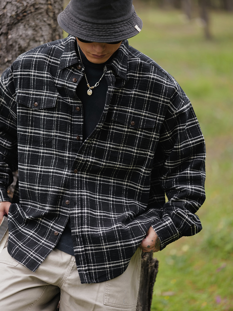 Unbent 日本面料水洗做舊磨毛格紋襯衫