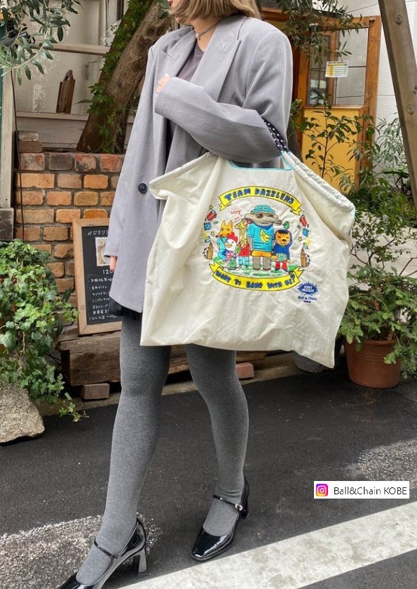 Ball＆Chain 刺繡環保購物袋 L號 - 淺灰 (32210327)