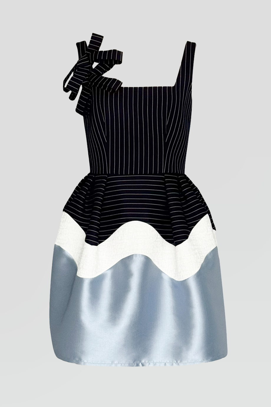 PEGGY HARTANTO｜POSTURE 方領條紋撞色裙擺短洋裝