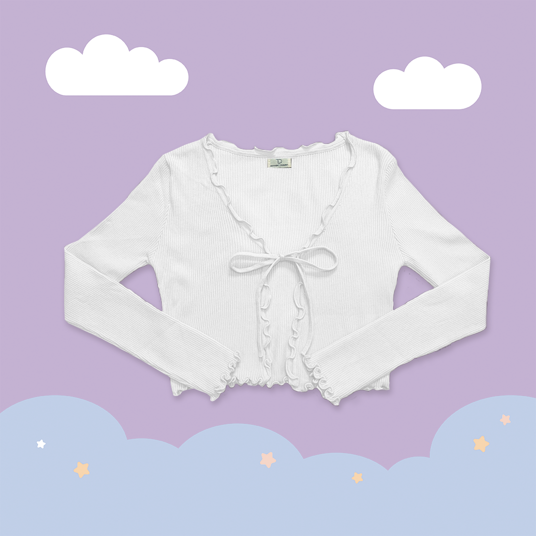 こ♡こ 可愛捲邊綁帶針織罩衫