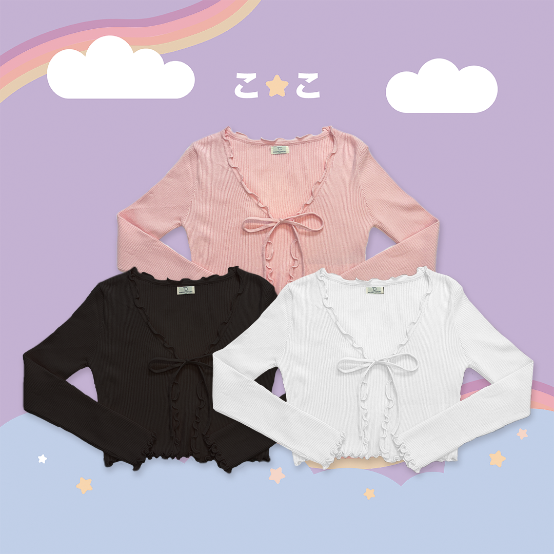 こ♡こ 可愛捲邊綁帶針織罩衫