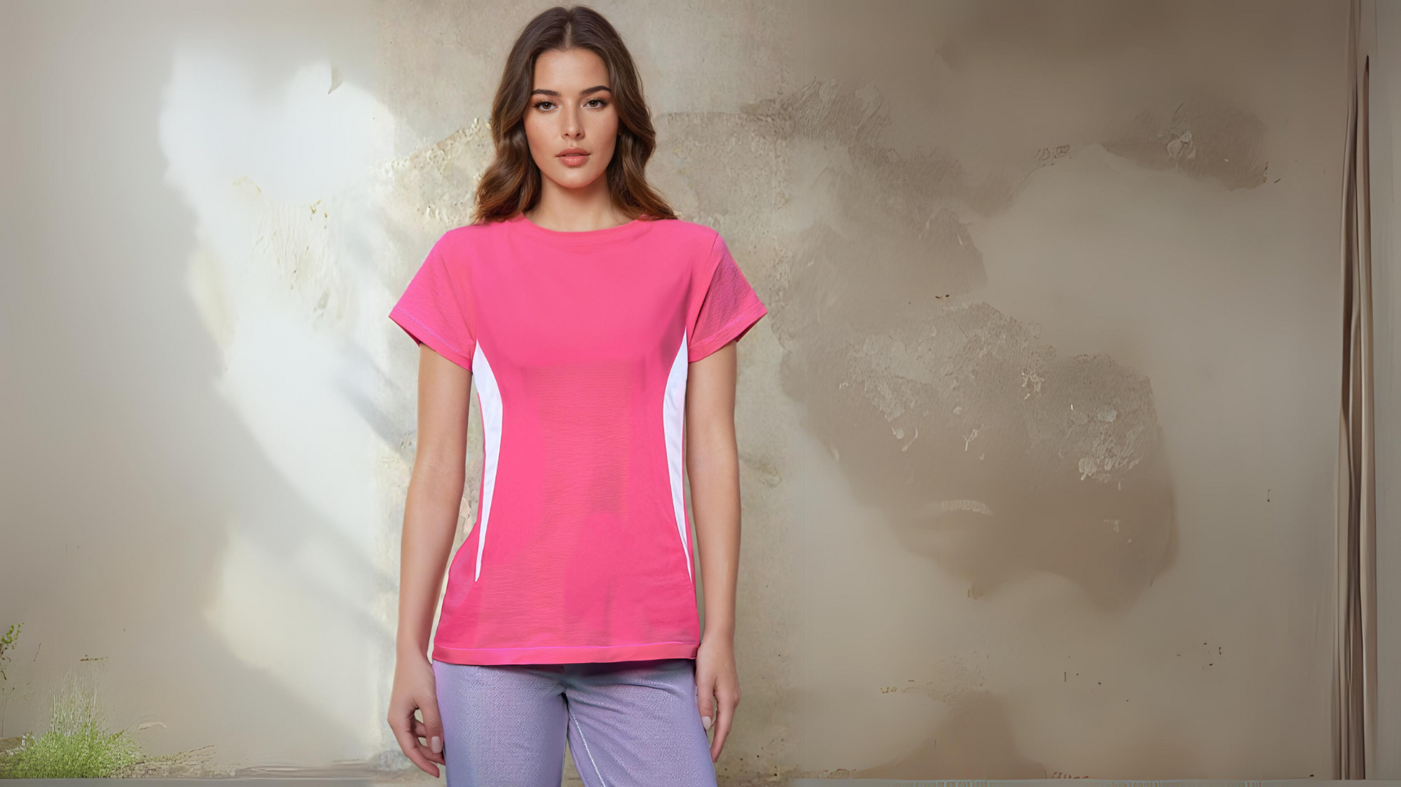 輕盈快乾、時尚拼接女款運動圓領衫