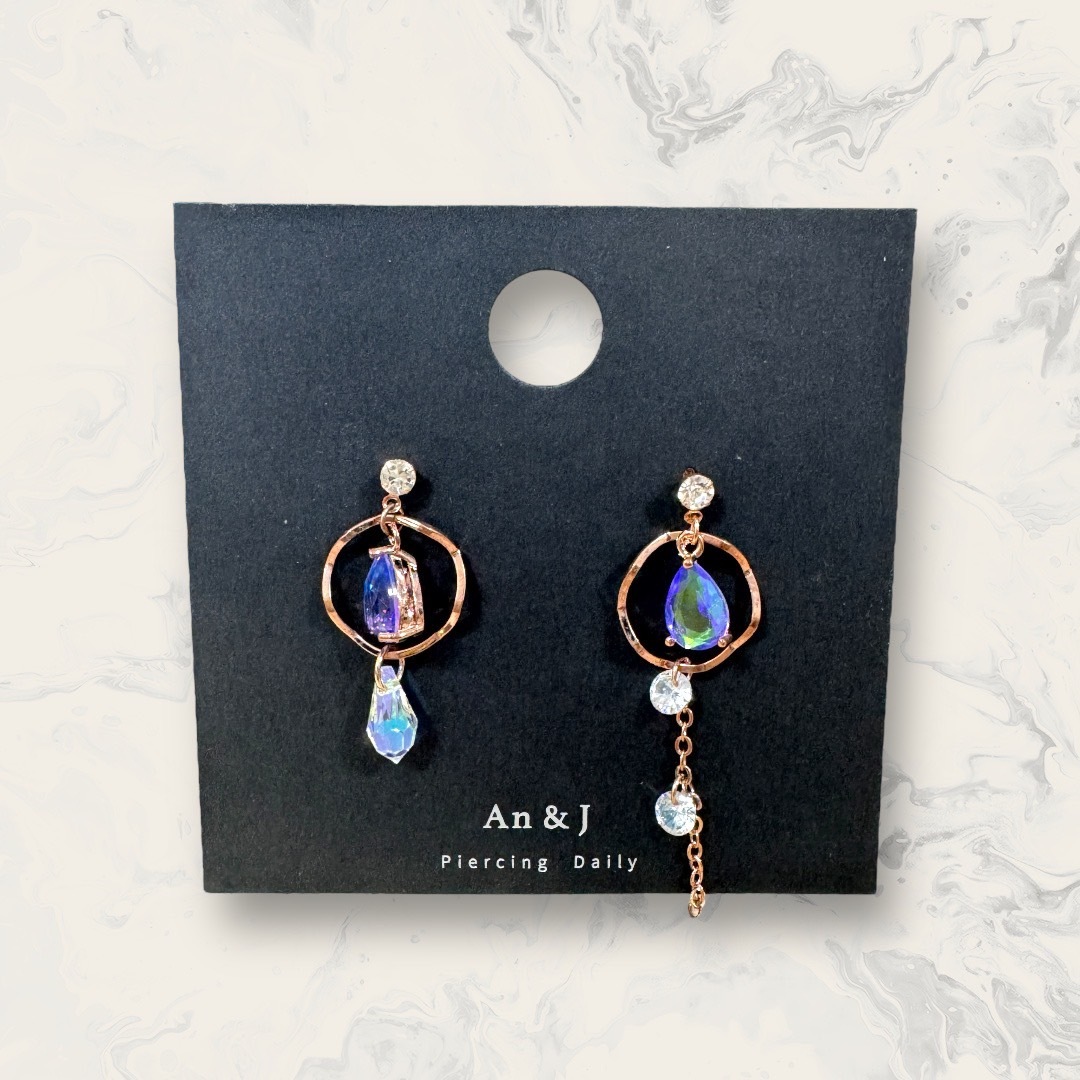 韓國直送-銀針 小鋯吊波浪圓框中吊水滴鋯下垂鍊+裸鋯+多面水滴鋯 水晶鑽