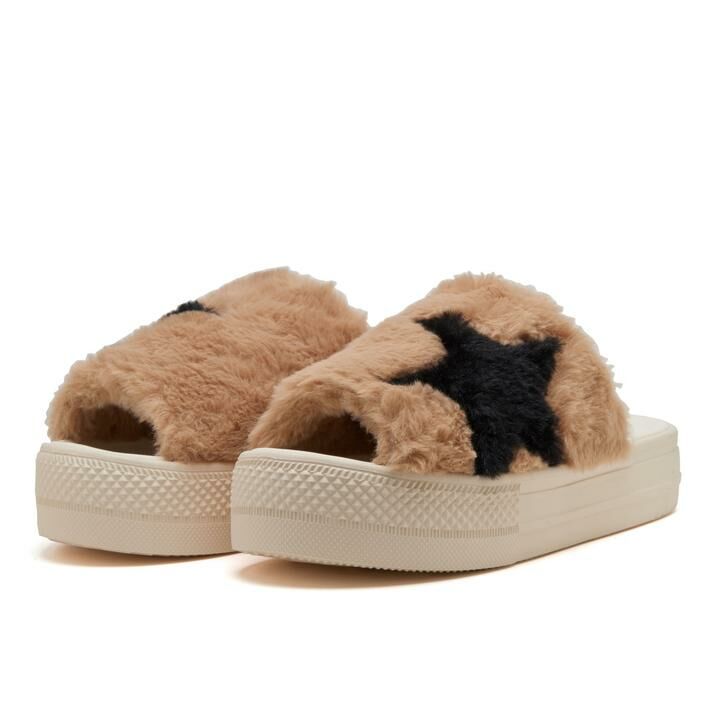 Converse AS Light Plts Boa Sandal日本限定 泰迪熊棕 黑色 毛絨 星星 厚底 拖鞋 31312870 31312871