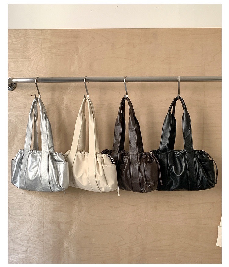 抽繩雙口帶水餃肩背包/四色