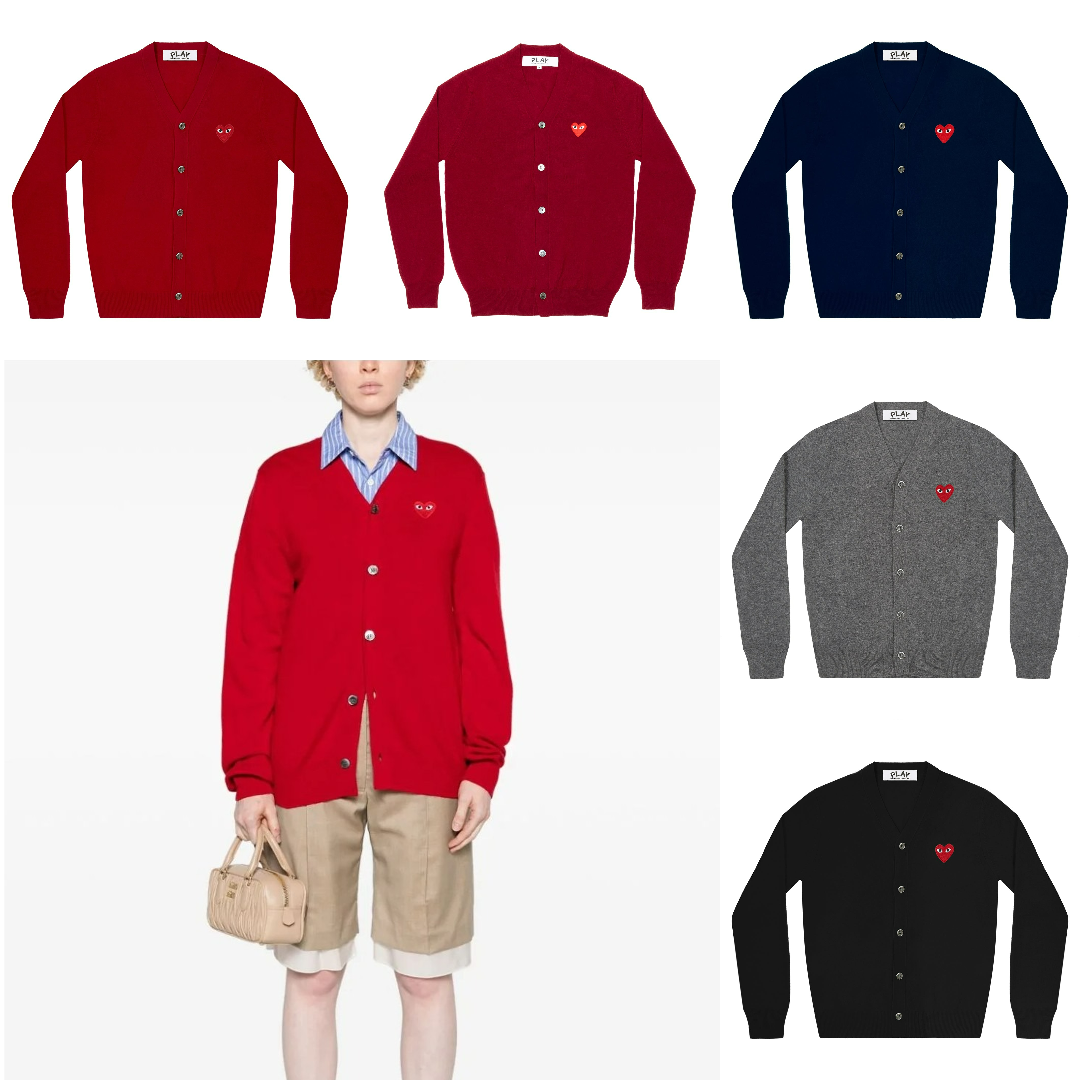 預購┃日本製 男女共版 川久保玲 CDG PLAY 羊毛 刺繡 紅愛心 愛心 V領 針織 外套