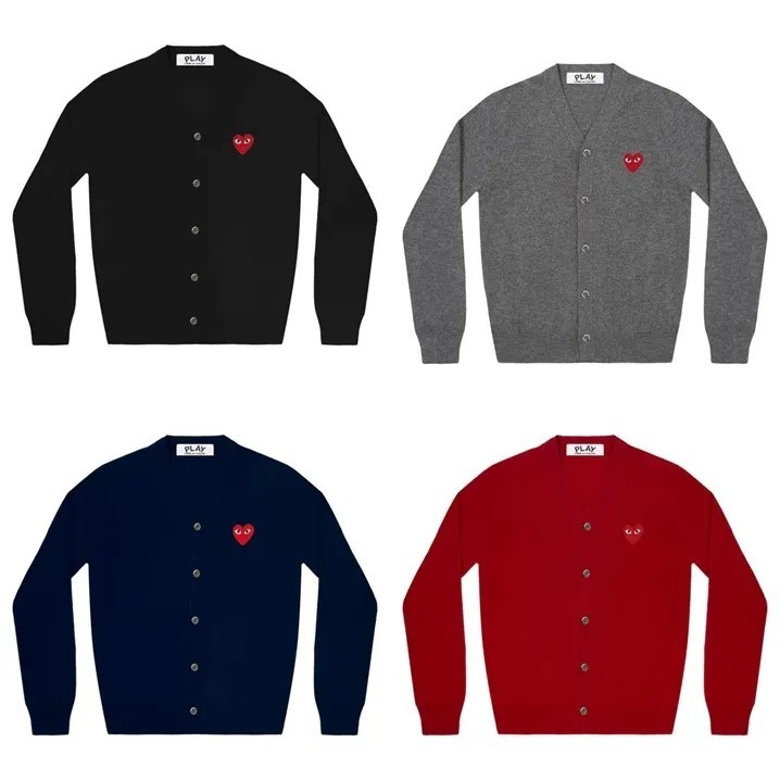 預購┃日本製 男女共版 川久保玲 CDG PLAY 羊毛 刺繡 紅愛心 愛心 V領 針織 外套