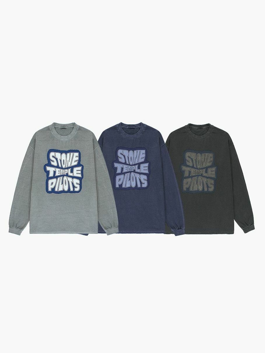 洗水英文字圖案長袖衫 LOBBY-013T