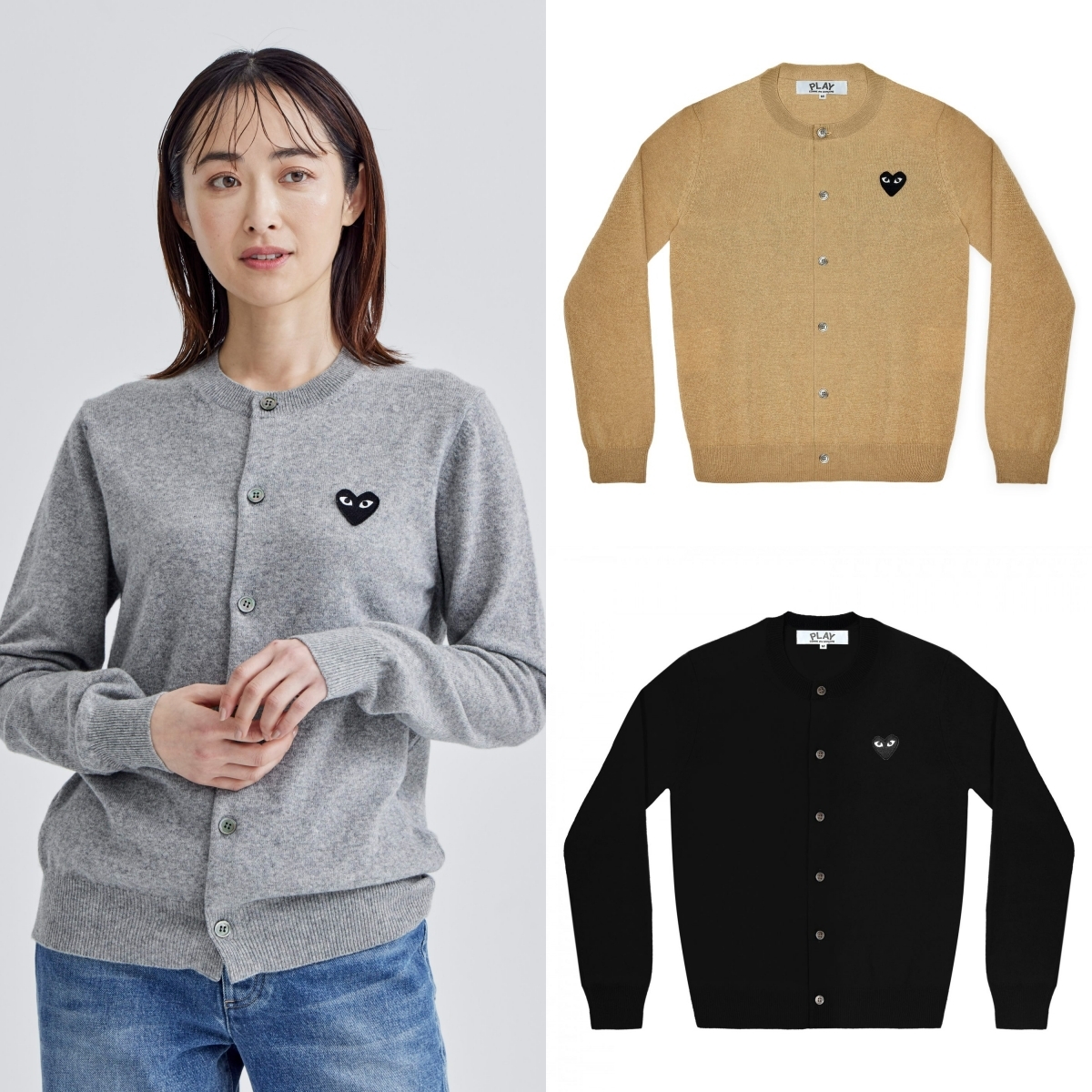 預購┃日本製 男女共版 川久保玲 CDG PLAY 羊毛 刺繡 黑愛心 愛心 圓領 針織 外套