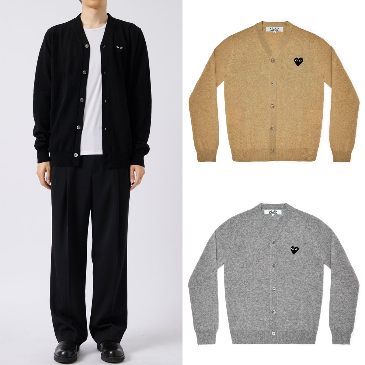 預購┃日本製 男女共版 川久保玲 CDG PLAY 羊毛 刺繡 黑愛心 愛心 V領 針織 外套