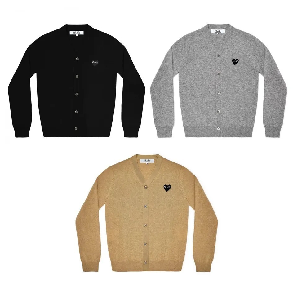預購┃日本製 男女共版 川久保玲 CDG PLAY 羊毛 刺繡 黑愛心 愛心 V領 針織 外套
