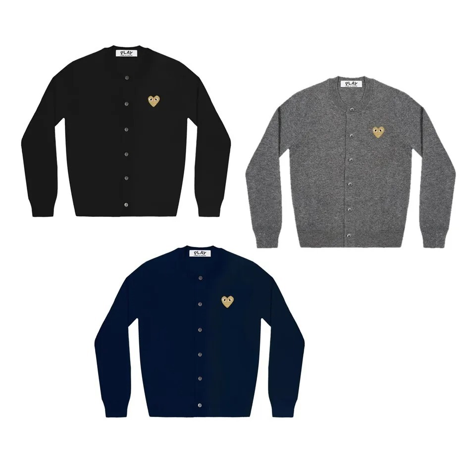 預購┃日本製 男女共版 川久保玲 CDG PLAY 羊毛 刺繡 金愛心 愛心 圓領 針織 外套