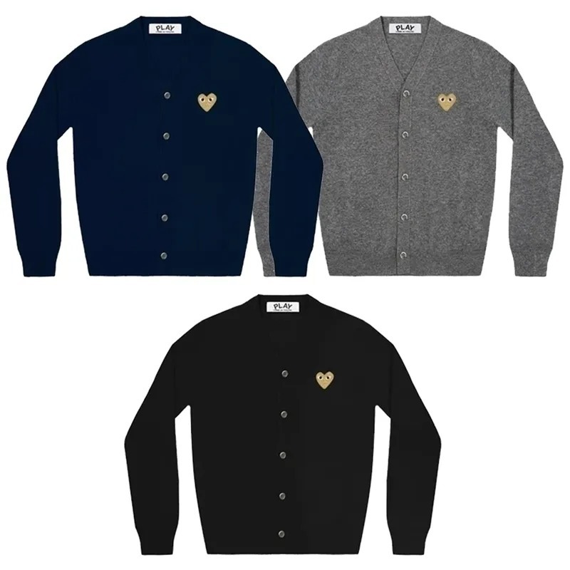 預購┃日本製 男女共版 川久保玲 CDG PLAY 羊毛 刺繡 金愛心 愛心 V領 針織 外套