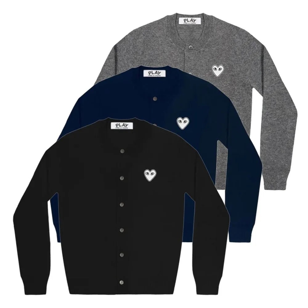 預購┃日本製 男女共版 川久保玲 CDG PLAY 羊毛 刺繡 白愛心 愛心 圓領 針織 外套