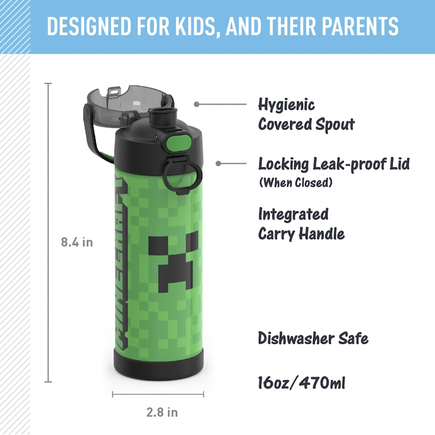 美國 Thermos 不鏽鋼真空兒童保溫直飲水壺 - Minecraft