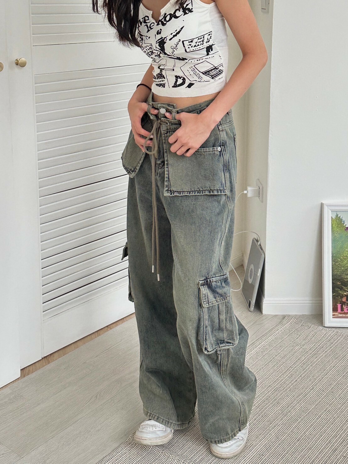 限時收單✈️設計師檔口 設計感疊穿水洗工裝牛仔褲（現貨）