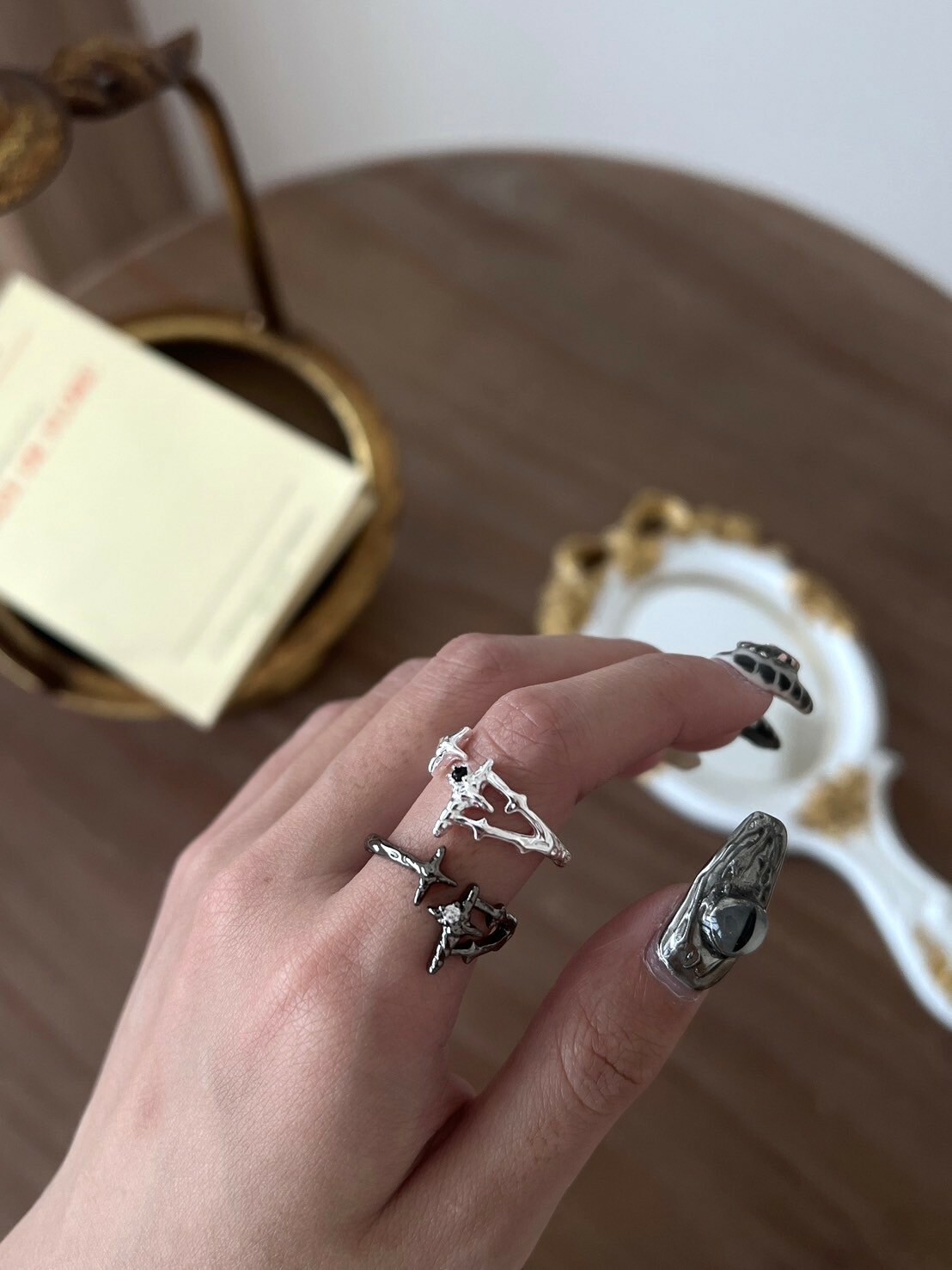 星球墜落🪐設計感雙芒星戒指（可調節）2colors