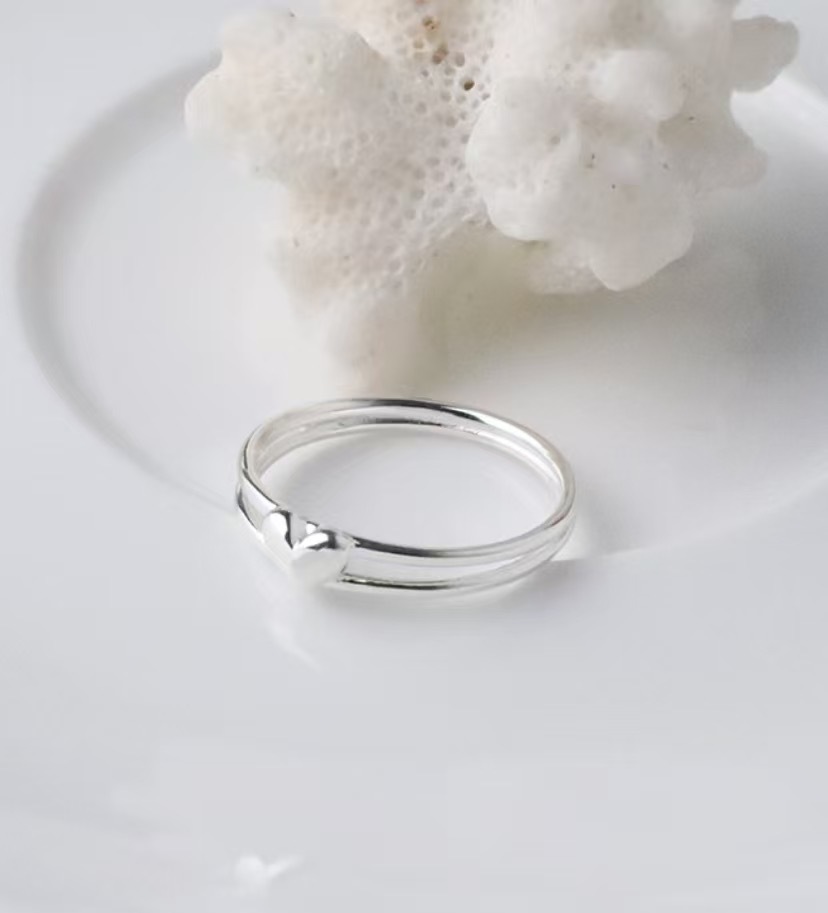 R52素面愛心雙層純銀戒指